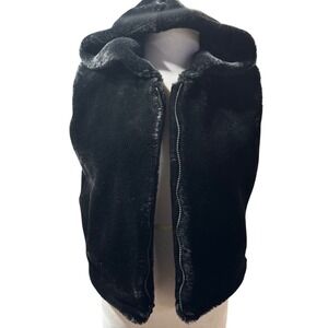 VTG Marvin Richards Faux Fur Hooded Vest Womens Medium Black Vintage Zip  USA
